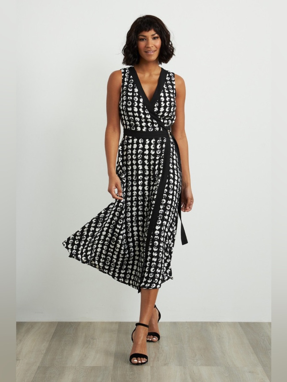 Joseph Ribkoff Black and White Printed Wrap Midi Dress